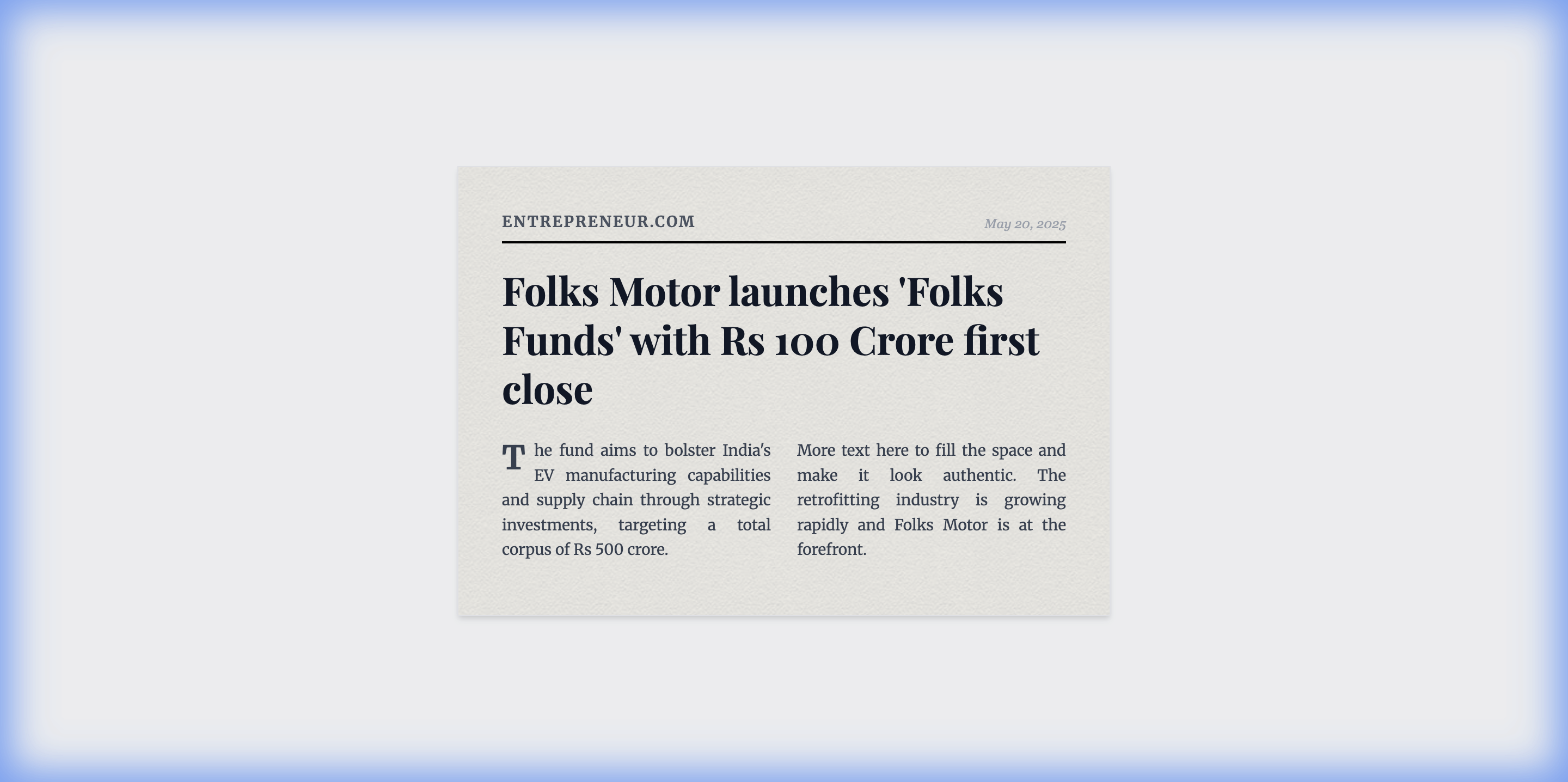 Folks Motor launches 'Folks Funds' with Rs 100 Crore first close