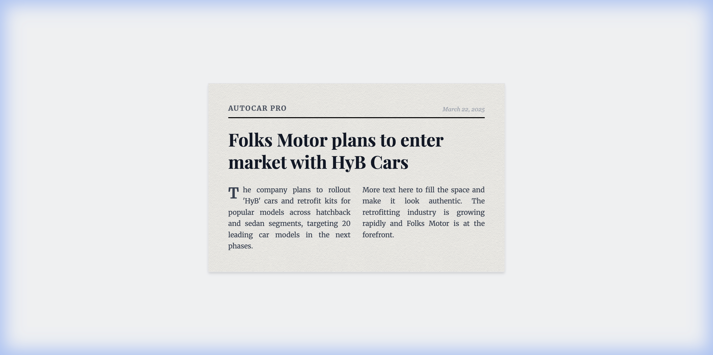 Folks Motor plans to enter market with HyB Cars